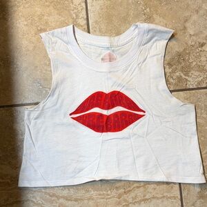 Pure Barre White and Red Tank lips Top